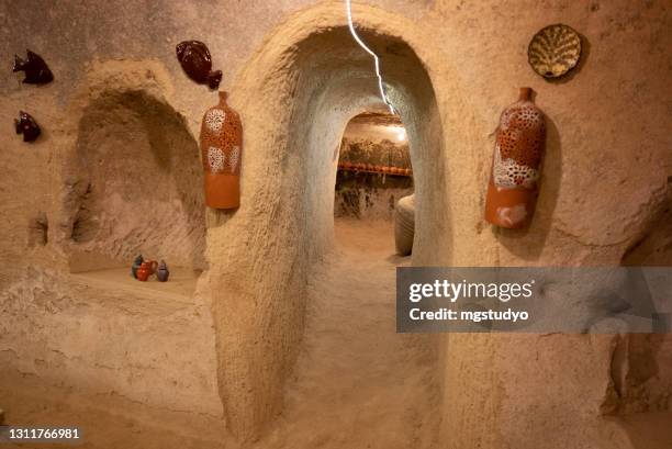anatolian pottery cave shop cappadocia,turkey - cave stock pictures, royalty-free photos & images