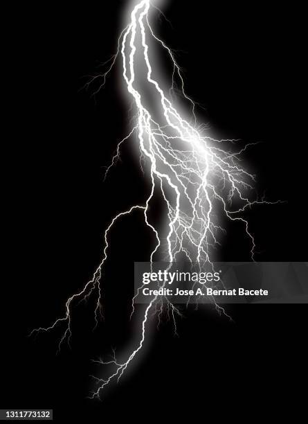 energy, flashes of electrical lightning on a black background. - blitze freisteller stock-fotos und bilder