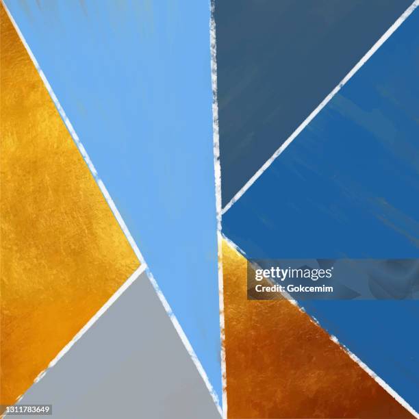 abstract geometric background with gold and pastel colored triangles. golden invitation, brochure or banner with minimalistic geometric style. gold lines, glitter, frame, vector fashion wallpaper, poster .abstract triangle multicolored acrylic painting ba - gray watercolor background stock illustrations