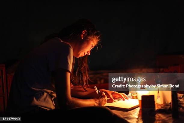 woman writing in diary - mongolian women stock pictures, royalty-free photos & images