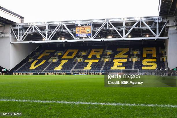 Forza Vitesse by the supporters of Vitesse during the Dutch Eredivisie match between Vitesse and ADO Den Haag at Gelredome on April 9, 2021 in...