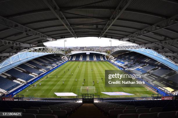 General view of play during the Sky Bet Championship match between Huddersfield Town and Rotherham United at John Smith's Stadium on April 10, 2021...