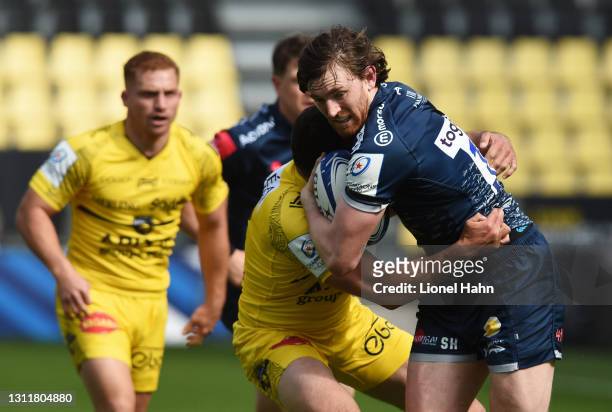 Simon Hammersley of Sale Sharks makes a break during the Quarter Final Champions Cup match between La Rochelle and Sale Sharks at Stade Marcel...