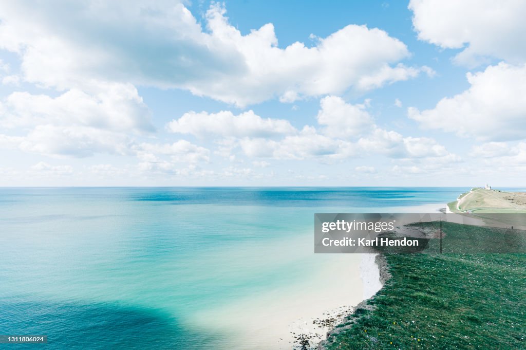 A daytime view of the Seven Sisters cliffs on the East Sussex coast - stock photo