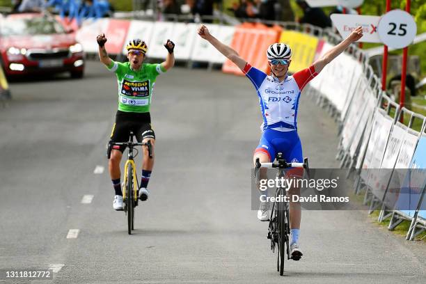 Arrival / David Gaudu of France and Team Groupama - FDJ Celebration & Primoz Roglic of Slovenia and Team Jumbo - Visma Green Points Jersey during the...