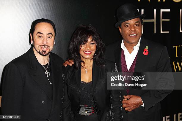 David Gest, Rebbie Jackson and Tito Jackson attend the UK premiere of 'Michael Jackson: The Life Of An Icon' at The Empire Leicester Square on...