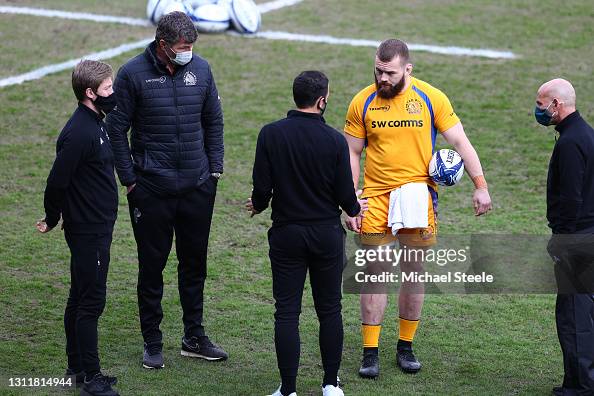 Christophe Ridleyrugby Referee Christophe Ridley talks to Rob Baxter, Director of Rugby for ...