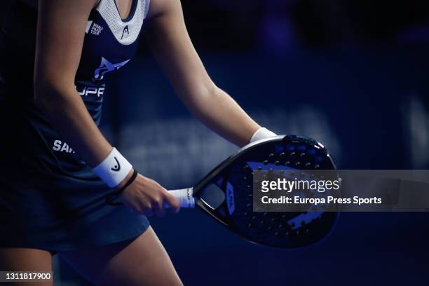 Illustration, detail of the raquet of Ariana Sanchez during the Adeslas Madrid Open 2021, Semi Finals, match of World Padel Tour celebrated at Wizink...