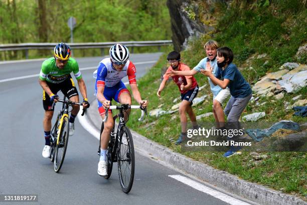 David Gaudu of France and Team Groupama - FDJ & Primoz Roglic of Slovenia and Team Jumbo - Visma Green Points Jersey during the 60th Itzulia-Vuelta...