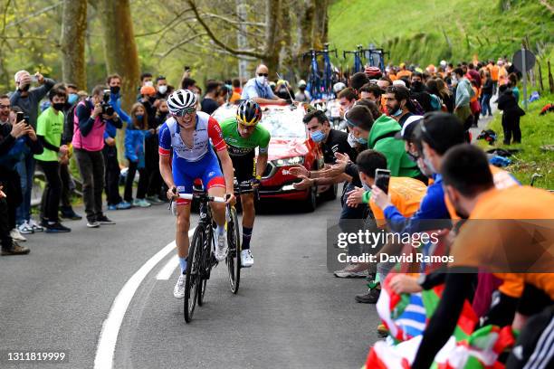 David Gaudu of France and Team Groupama - FDJ & Primoz Roglic of Slovenia and Team Jumbo - Visma Green Points Jersey during the 60th Itzulia-Vuelta...