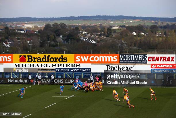 General view inside the stadium and surrounding area during the Heineken Champions Cup Quarter Final match between Exeter Chiefs and Leinster at...