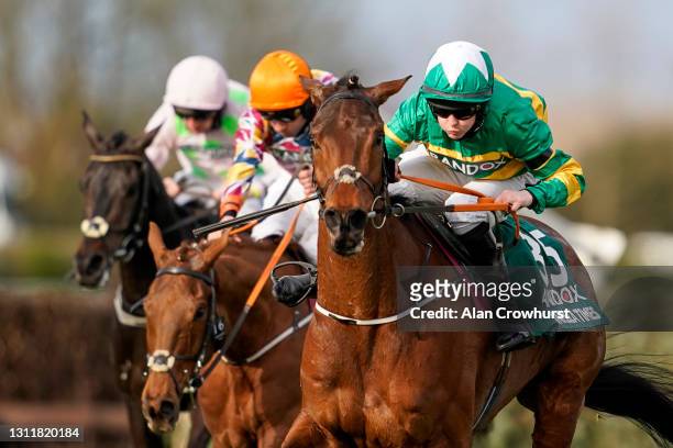 Rachael Blackmore riding Minella Times clear the last to win The Randox Grand National Handicap Chase at Aintree Racecourse on April 10, 2021 in...