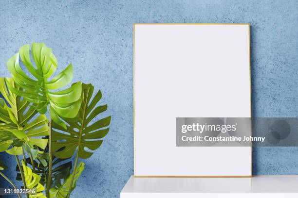 mock up empty frame in living room - decorating loft imagens e fotografias de stock