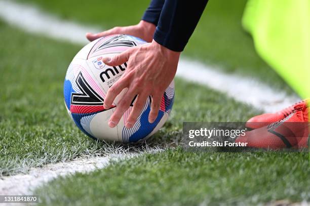 Jake Forster-Caskey of Charlton places the Mitre matchball ready to take a corner during the Sky Bet League One match between Sunderland and Charlton...