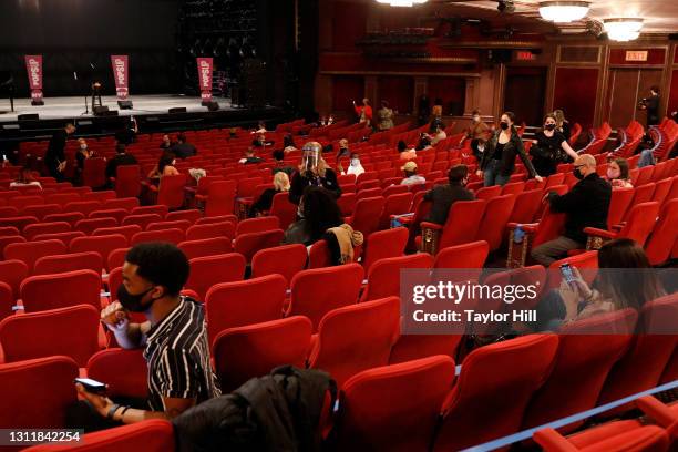 General view of atmosphere as guests arrive for a NY PopsUp event at Broadway Theatre on April 10, 2021 in New York City. NY PopsUp is a festival...