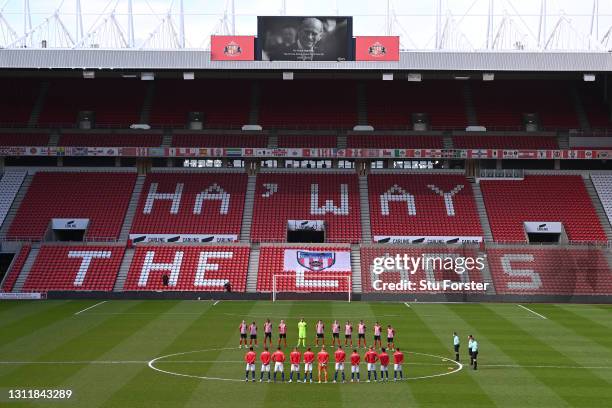 The players and officials from both teams take part in a two minute silence in remembrance of His Royal Highness Prince Philip The Duke of Edinburgh...