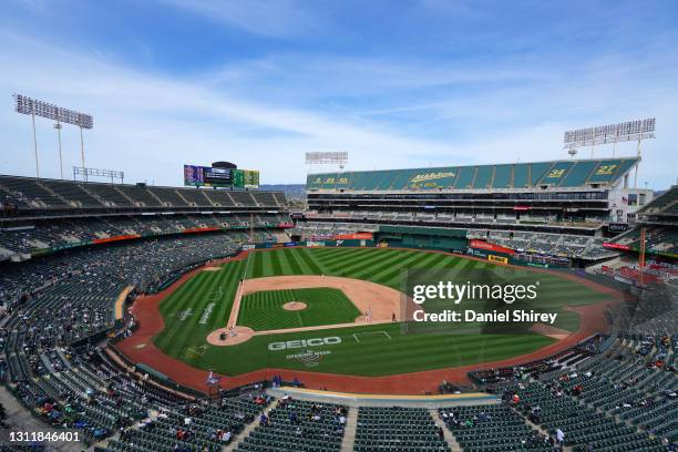 General view of RingCentral Coliseum during the game between the Oakland Athletics and the Houston Astros at RingCentral Coliseum on April 04, 2021...