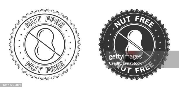 nut free icons, stamps set. vector illustration isolated on white background. badge or sticker flat design. healthy food concept. no peanut symbol for food packaging or dietetic product nutrition sign - nutrition label stock illustrations