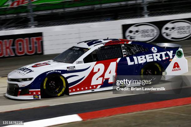 William Byron, driver of the Liberty University Chevrolet, drives during the NASCAR Cup Series Blue-Emu Maximum Pain Relief 500 at Martinsville...