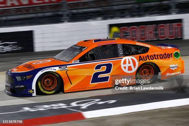 Brad Keselowski, driver of the Autotrader Ford, drives during the NASCAR Cup Series Blue-Emu Maximum Pain Relief 500 at Martinsville Speedway on...