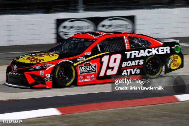 Martin Truex Jr., driver of the Bass Pro Toyota, drives during the NASCAR Cup Series Blue-Emu Maximum Pain Relief 500 at Martinsville Speedway on...