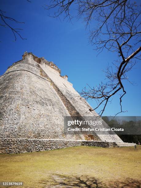 uxmal pyramid in yucatan mexico - uxmal fotografías e imágenes de stock