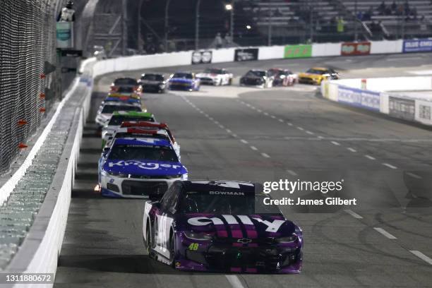 Alex Bowman, driver of the Ally Chevrolet, drives during the NASCAR Cup Series Blue-Emu Maximum Pain Relief 500 at Martinsville Speedway on April 10,...