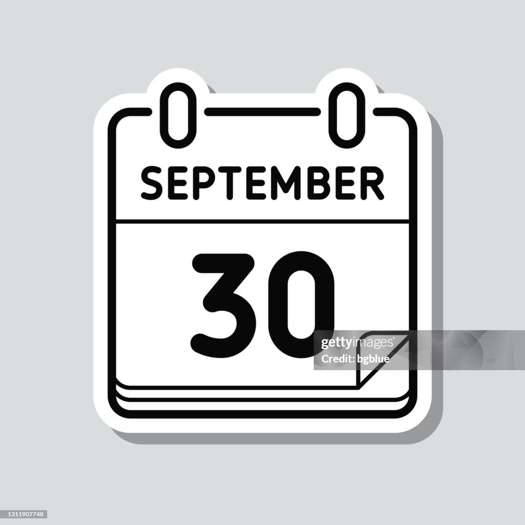 September 30. Icon sticker on gray background