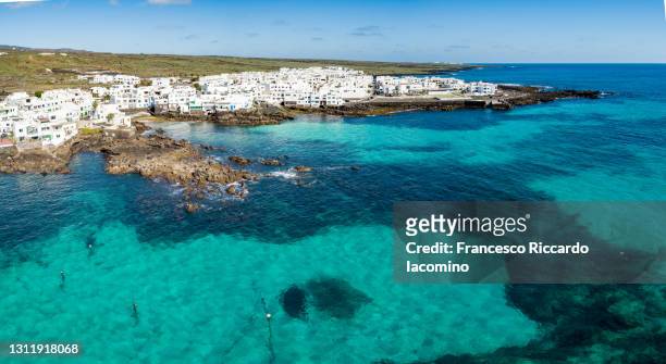 punta mujeres, town in lanzarote north east coast, canary islands. aerial view - lanzarote stockfoto's en -beelden