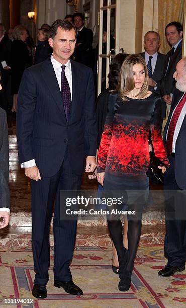 Prince Felipe of Spain and Princess Letizia of Spain attend "Francisco Cerecedo" journalism awards at the Ritz Hotel on November 2, 2011 in Madrid,...