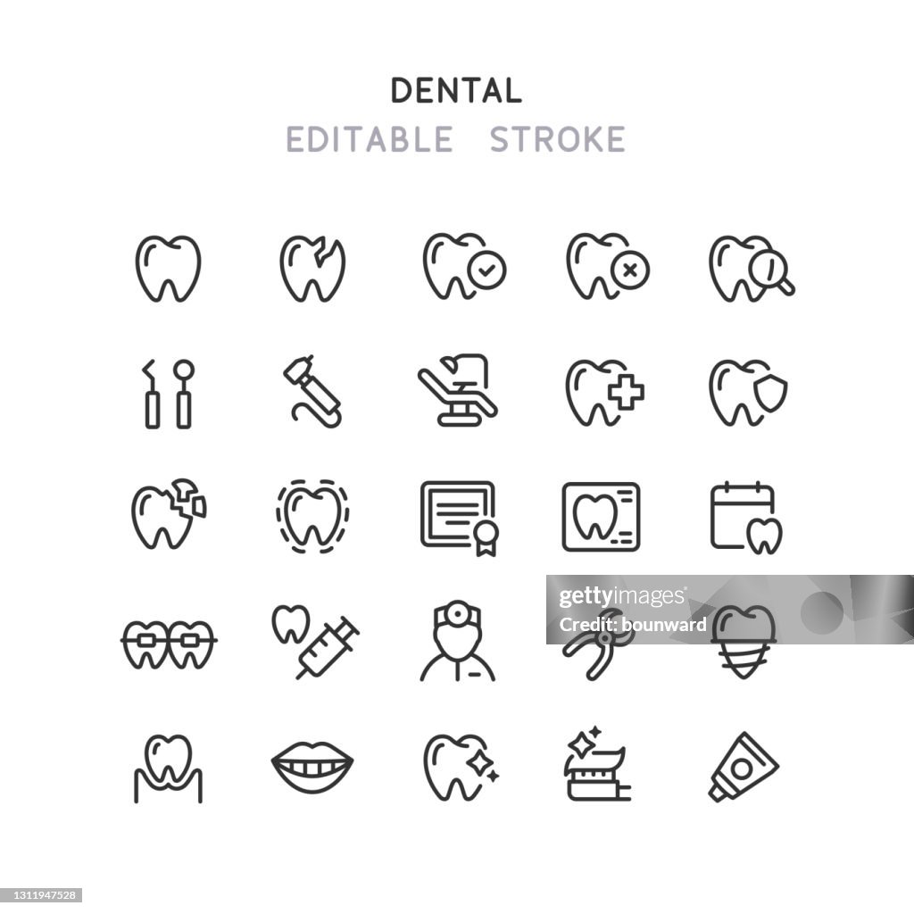Dental Line Icons Editable Stroke