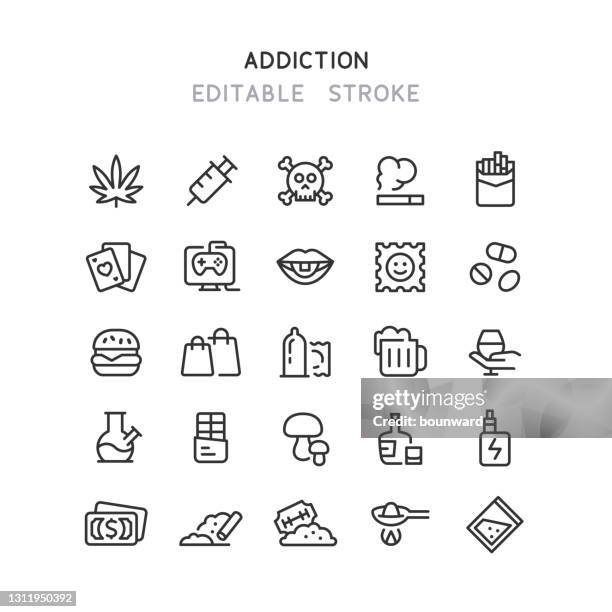 ilustraciones, imágenes clip art, dibujos animados e iconos de stock de iconos de la línea de adicción accidente cerebrovascular editable - unhealthy eating