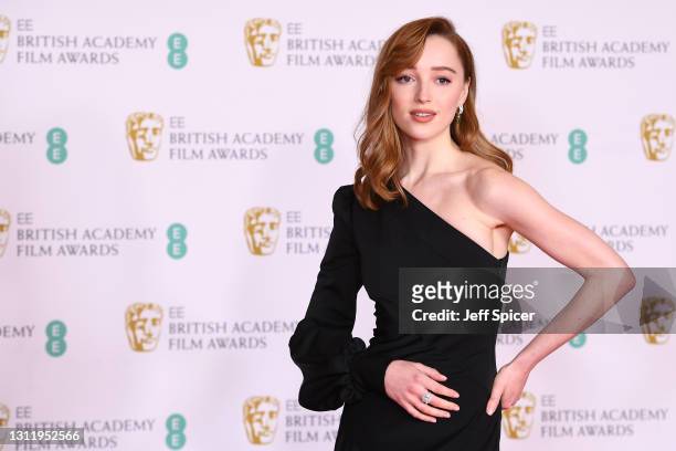 Awards Presenter Phoebe Dynevor attends the EE British Academy Film Awards 2021 at the Royal Albert Hall on April 11, 2021 in London, England.