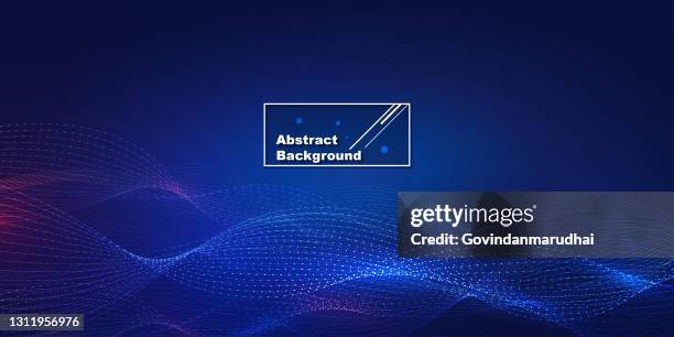 futuristic background of dots and lines with a dynamic wave - focus on foreground stock illustrations