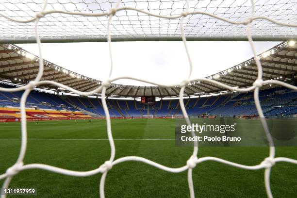 General view inside the stadium prior to the Serie A match between AS Roma and Bologna FC at Stadio Olimpico on April 11, 2021 in Rome, Italy....