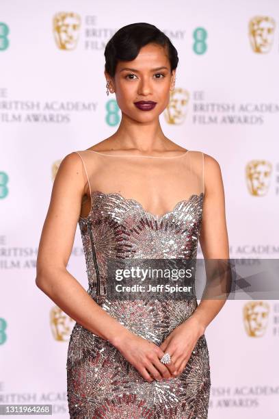 Awards Presenter Gugu Mbatha-Raw attends the EE British Academy Film Awards 2021 at the Royal Albert Hall on April 11, 2021 in London, England.