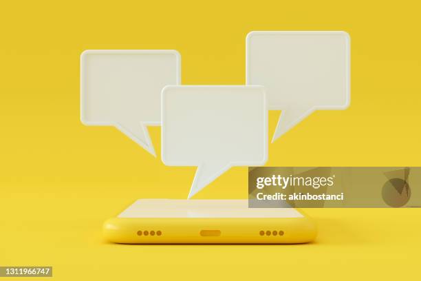 chat speech bubble on smart phone screen - inspiration quote stock pictures, royalty-free photos & images