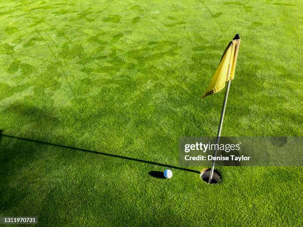 golf hole flag and ball - drapeau de golf photos et images de collection