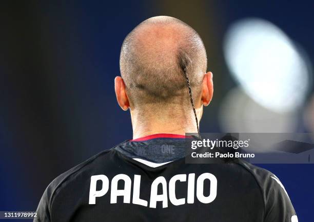 Rodrigo Palacio of Bologna F.C. 1909 looks on during the Serie A match between AS Roma and Bologna FC at Stadio Olimpico on April 11, 2021 in Rome,...