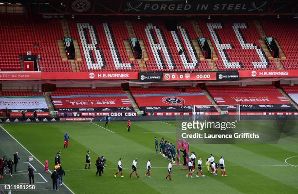 General view inside the stadium as players from both side's enter the pitch prior to the Premier League match between Sheffield United and Arsenal at...