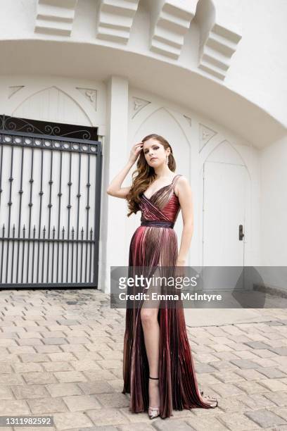 Award Presenter Anna Kendrick poses in her award show look for the EE British Academy Film Awards 2021 on April 11, 2021 in Los Angeles, California....