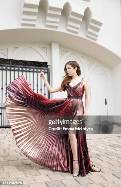 Award Presenter Anna Kendrick poses in her award show look for the EE British Academy Film Awards 2021 on April 11, 2021 in Los Angeles, California....