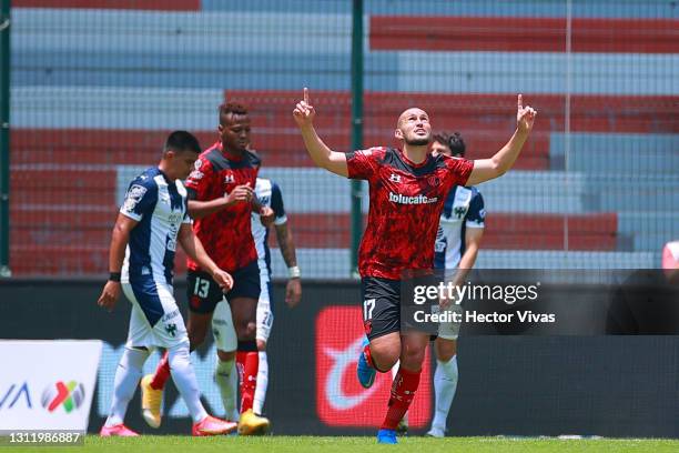 Jorge Torres Nilo of Toluca celebrates after scoring the first goal of his team during the 14th round match between Toluca and Monterrey as part of...