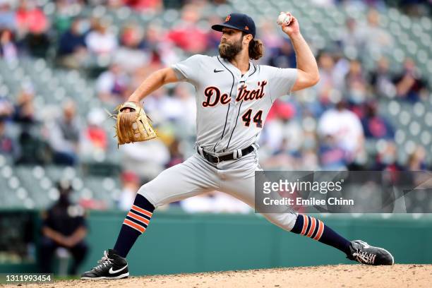 Daniel Norris of the Detroit Tigers delivers a pitch in the sixth inning during a game against the Cleveland Indians at Progressive Field on April...