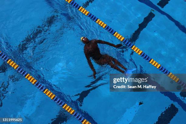 Reece Whitley trains in the diving pool prior to competition on Day Four of the TYR Pro Swim Series at Mission Viejo at Marguerite Aquatics Center on...