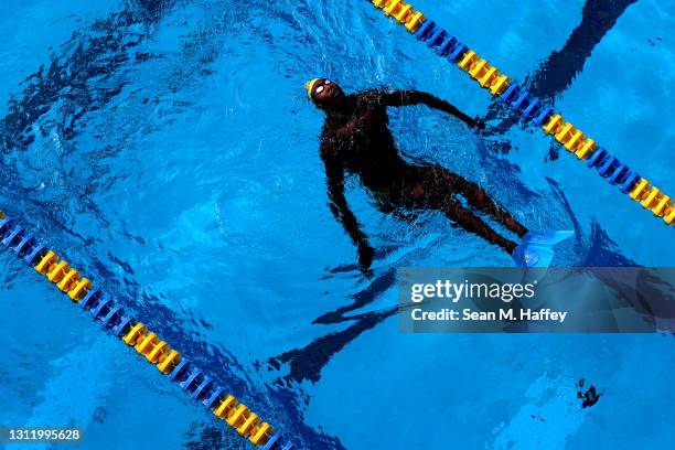 Reece Whitley trains in the diving pool prior to competition on Day Four of the TYR Pro Swim Series at Mission Viejo at Marguerite Aquatics Center on...