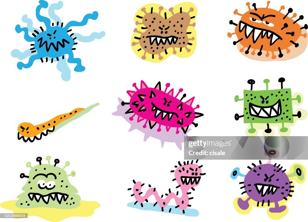 Grupo De Ilustraciones De Dibujos Animados De Virus Ilustración