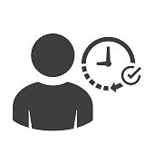 Employee attendance icon, job ontime vector design. Human avatar with wall clock displaying employee schedule icon. Employee attendance concept icon