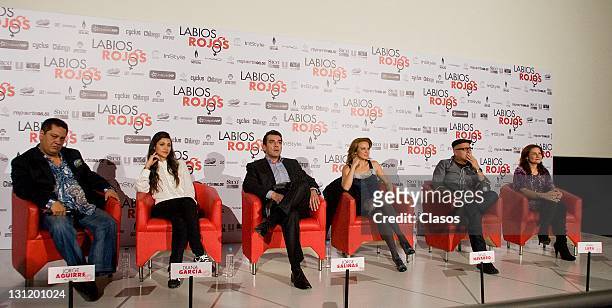 Jorge Aguirre, Diana Garcia, Jorge Salinas, Silvia Navarro, Rafa Lara during the press conference to present the movie Labios Rojos in Cinepolis...