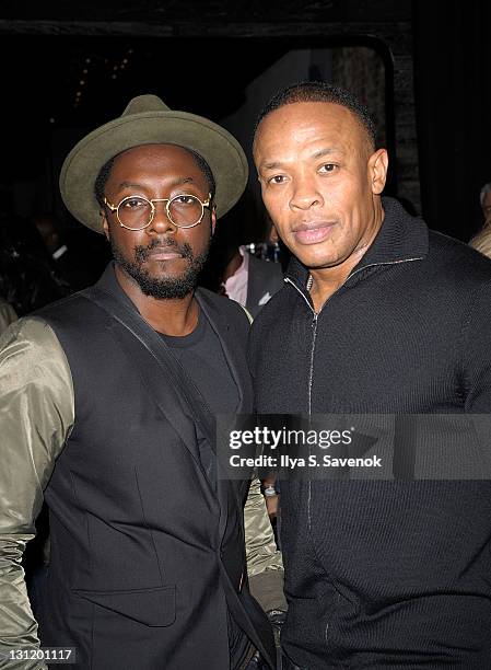 Artists will.i.am, and Dr. Dre attend the opening of the Beats By Dr. Dre Pop-Up Store on November 2, 2011 in New York City.